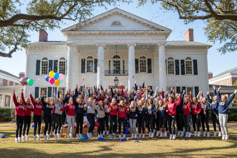 make it look like bid day and theres a ton of girls celebrating